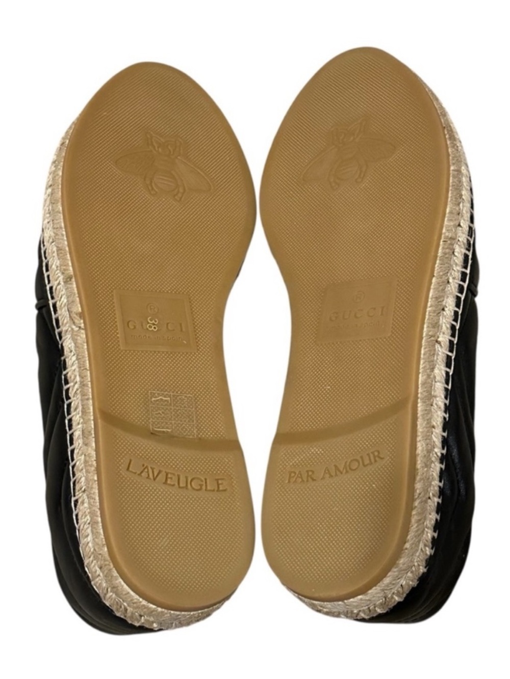 GUCCI Charlotte GG Black Quilted Leather Espadrille Flats - Picture 10 of 13